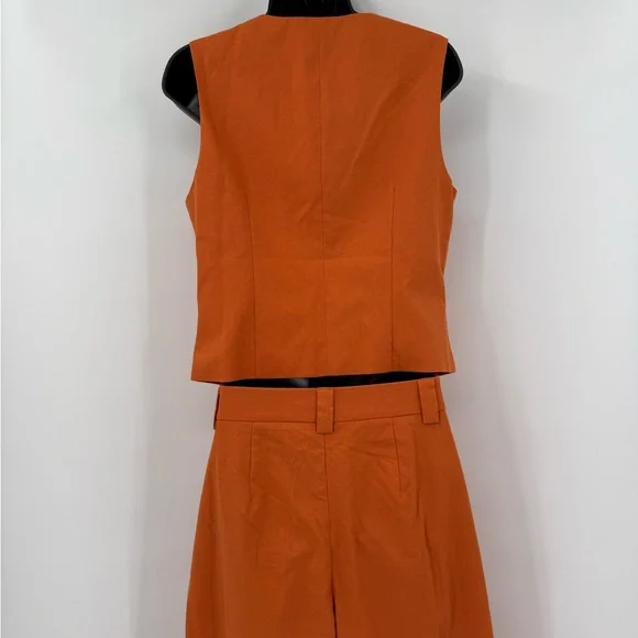 Commense Linen and Cotton Vest & Wide Leg Pants Set in Orange | Medium - Picture 7 of 8